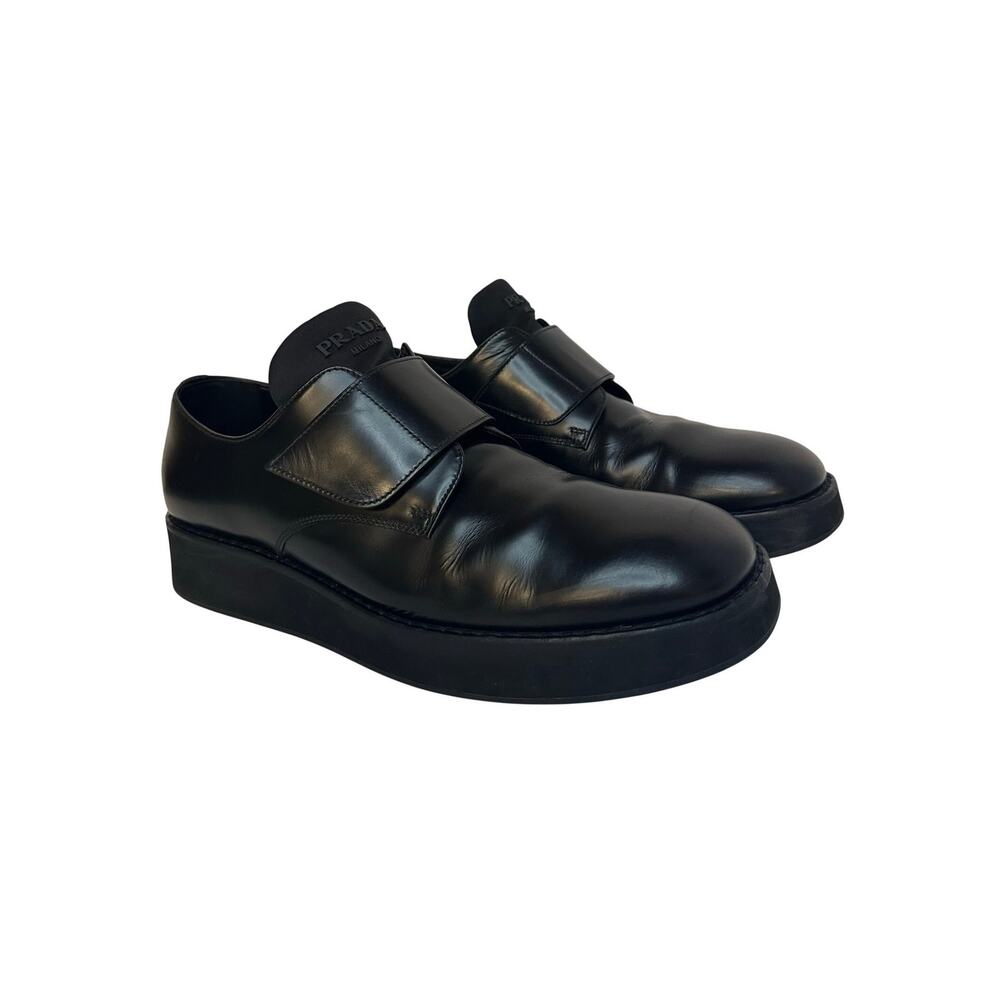 Prada Black Brushed Spazzolato Leather Derby Shoes size 10 Chunky Platform